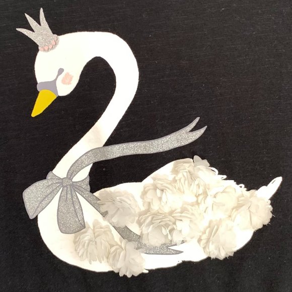 CAT & JACK Swan Long Sleeve T-Shirt, Black, Size: L (10/12) - Picture 2 of 6